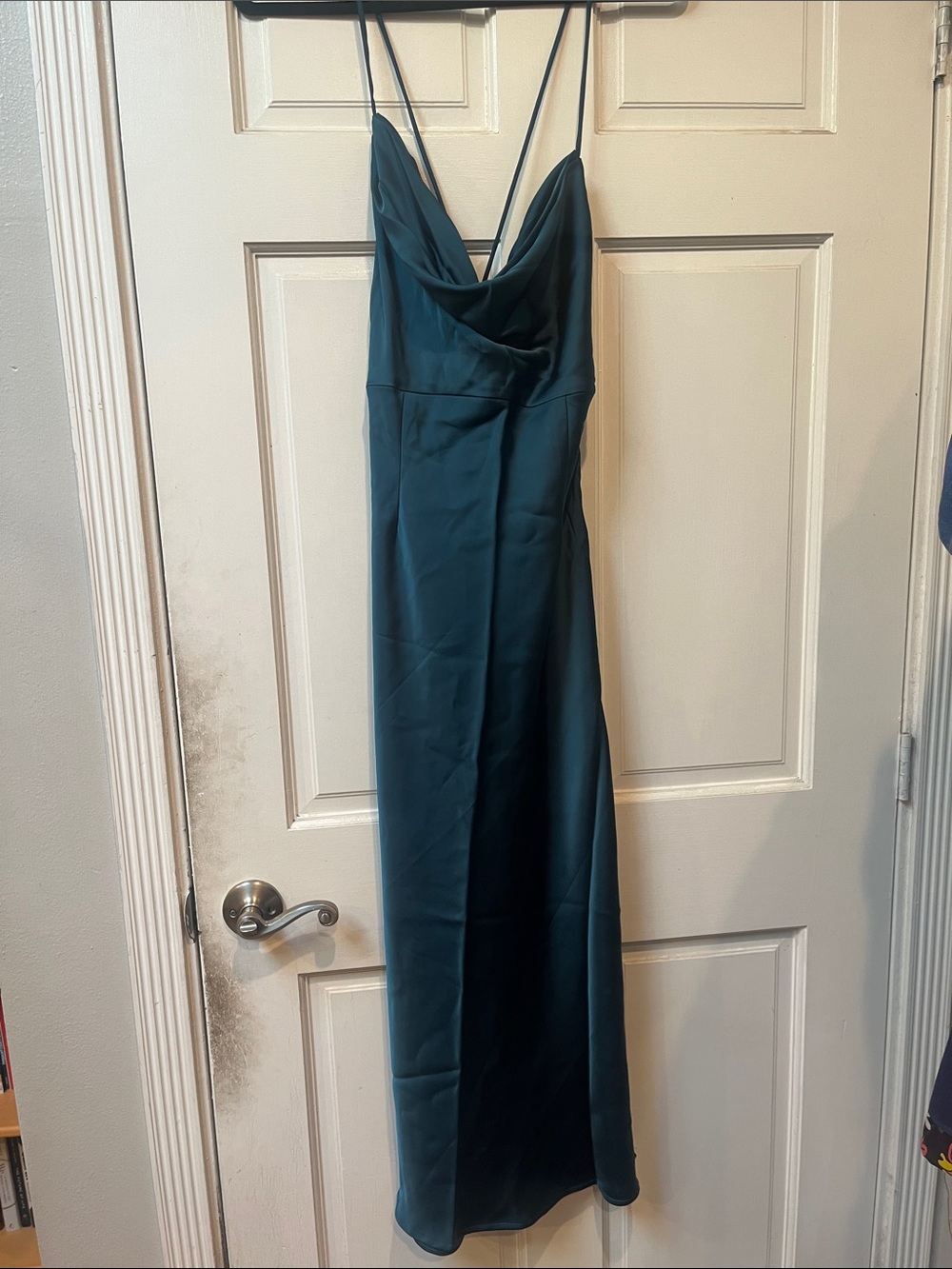 Hello Molly Teal Satin Cowl Maxi Dress - Picture 2 of 4